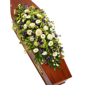 Purple and White Casket Spray