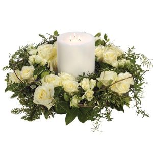 White Rose Wreath and Candle